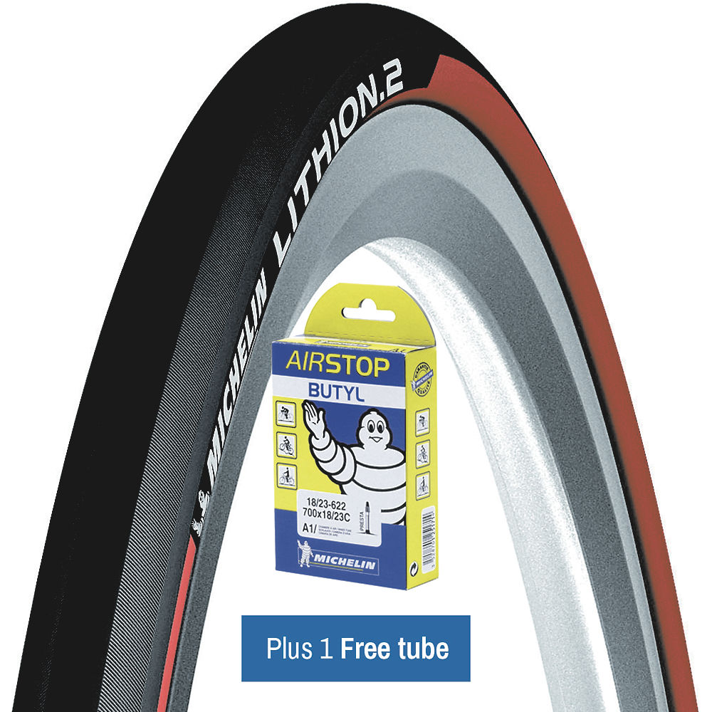 Michelin Lithion 2 Tyre Red + FREE Tube