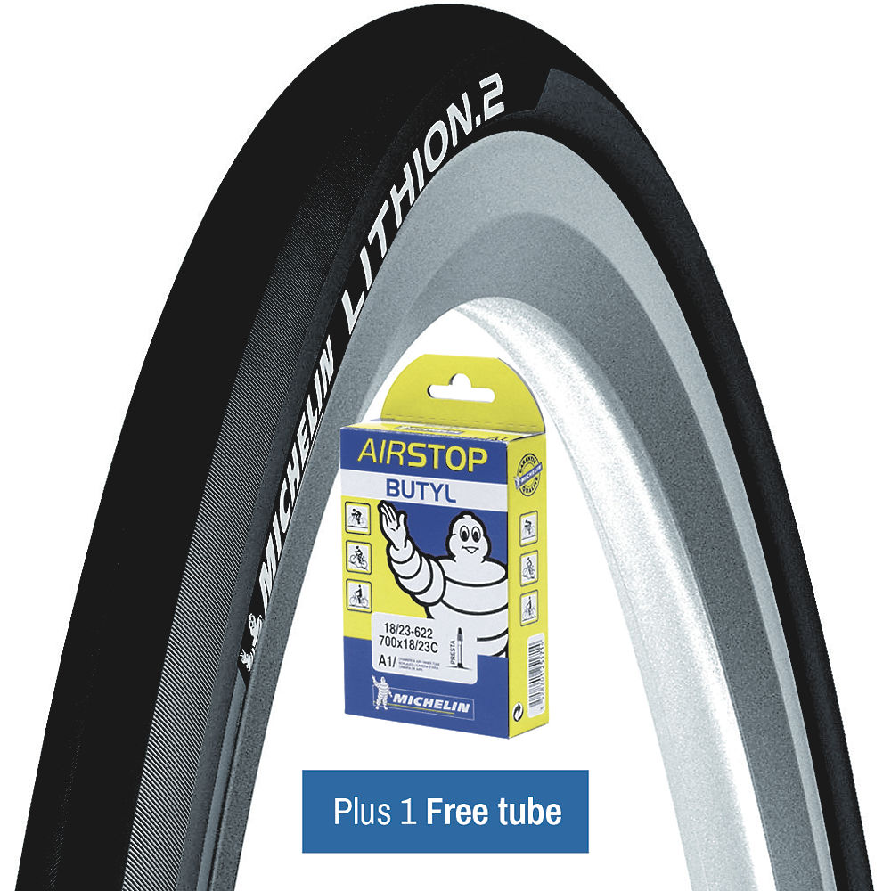 Michelin Lithion 2 Tyre Grey 25c + FREE Tube