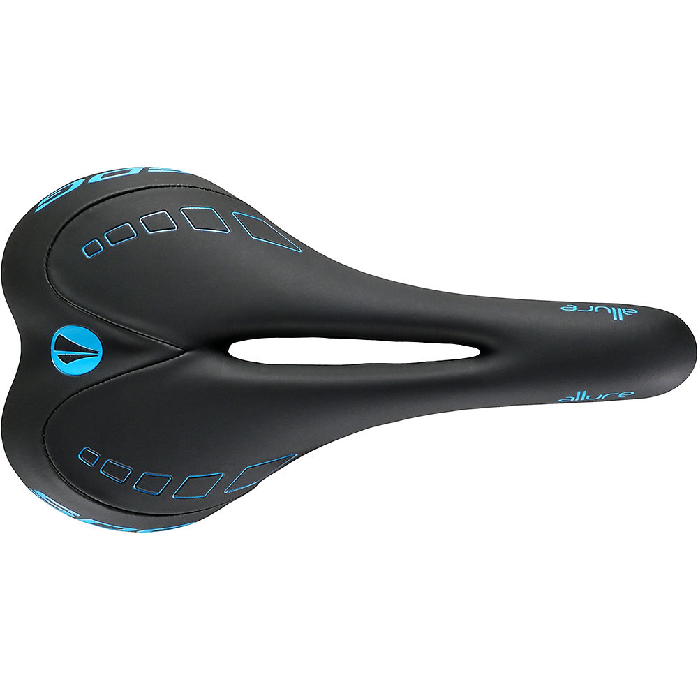 SDG Allure Women's Ti-Alloy Bike Saddle - Black - Cyan Accents - 143mm Wide, Black - Cyan Accents