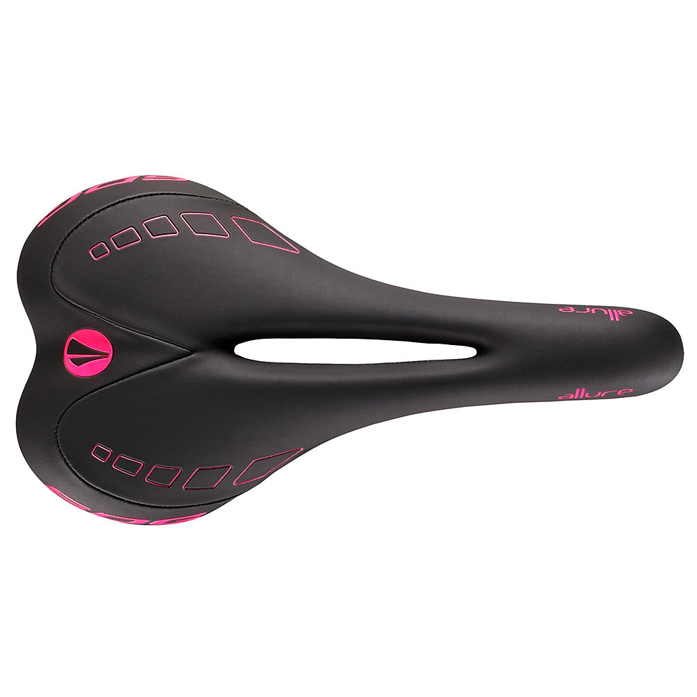 SDG Allure Women's Ti-Alloy Bike Saddle - Black - Neon Pink Accents - 143mm Wide, Black - Neon Pink Accents