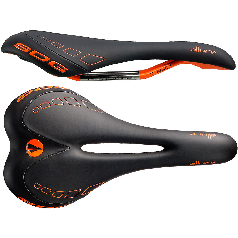 SDG Allure Women's Ti-Alloy Bike Saddle - Black-Orange - 131mm Wide, Black-Orange