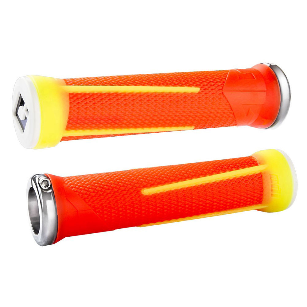 Poignées VTT ODI AG-1 Aaron Gwin Lock On - Fluro Orange - Fluro jaune - 135mm, Fluro Orange - Fluro jaune