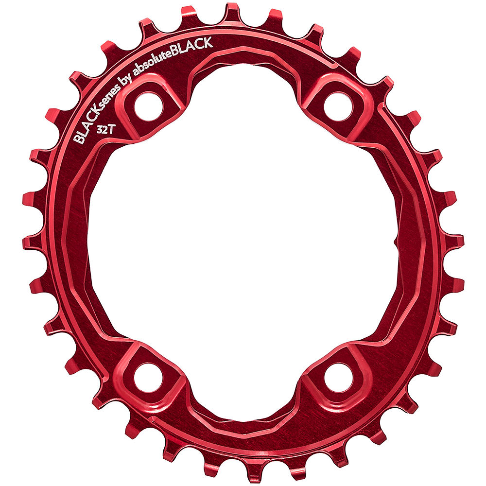 BLACK by Absoluteblack Narrow Wide Oval XT M8000 Chainring - Red - 4-Bolt, Red