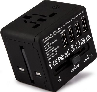 Adattatore presa universale Veho USB con doppia presa 2017 - nero, nero