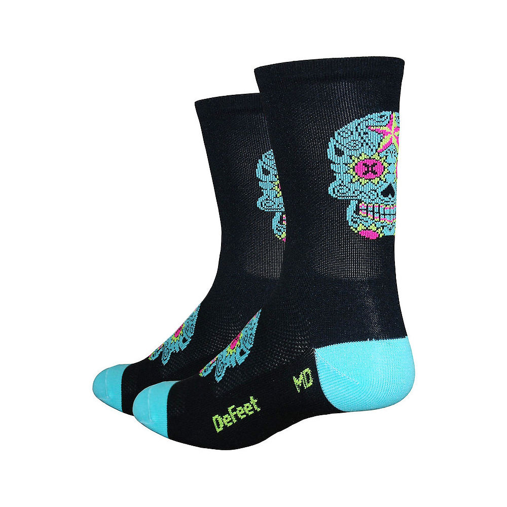 Chaussettes DeFeet Aireator Tall Sugarskull - Noir/Turquoise