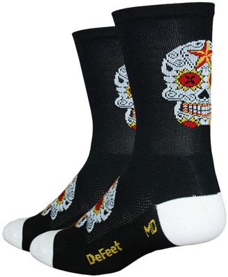 Defeet Aireator Tall Sugarskull Socks - Black-White - S}, Black-White