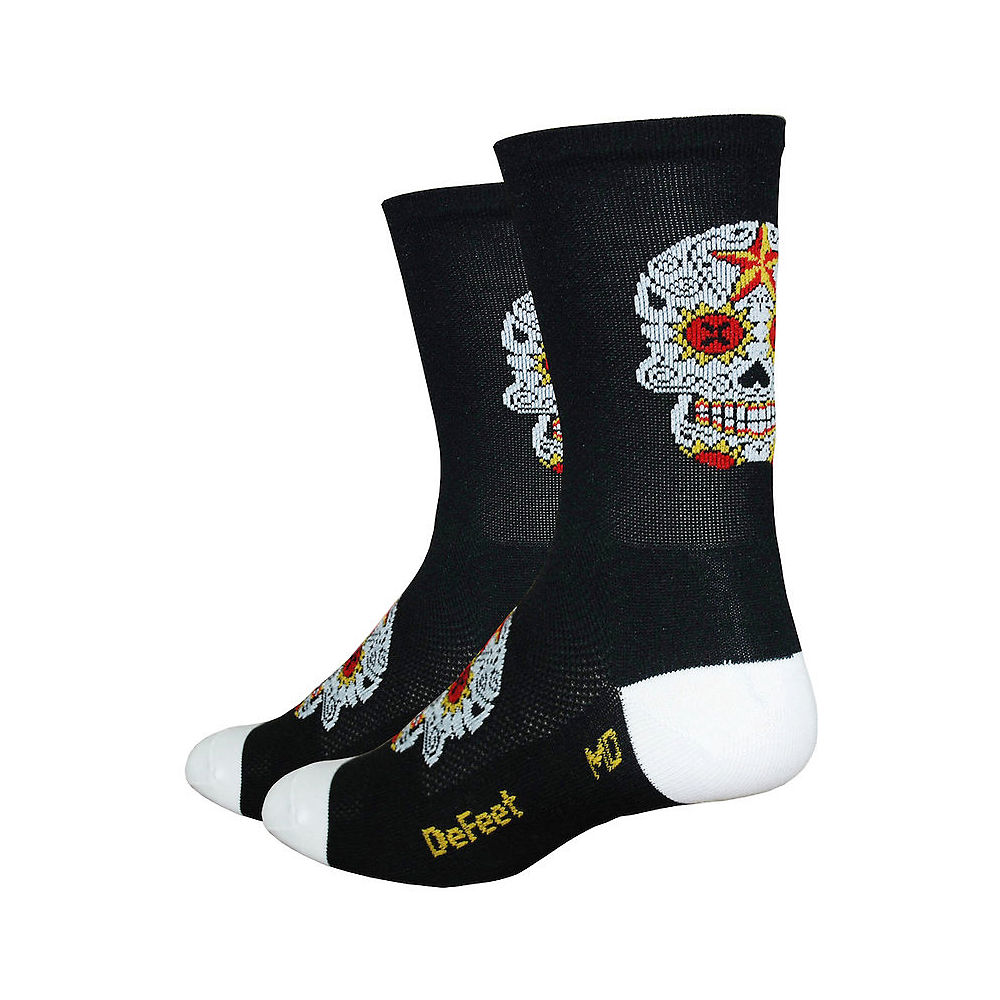 Defeet Aireator Tall Sugarskull Socks - Black-White - S}, Black-White