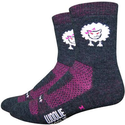 Defeet Women's Baaad Sheep Socks - Charcoal-Pink - L}, Charcoal-Pink