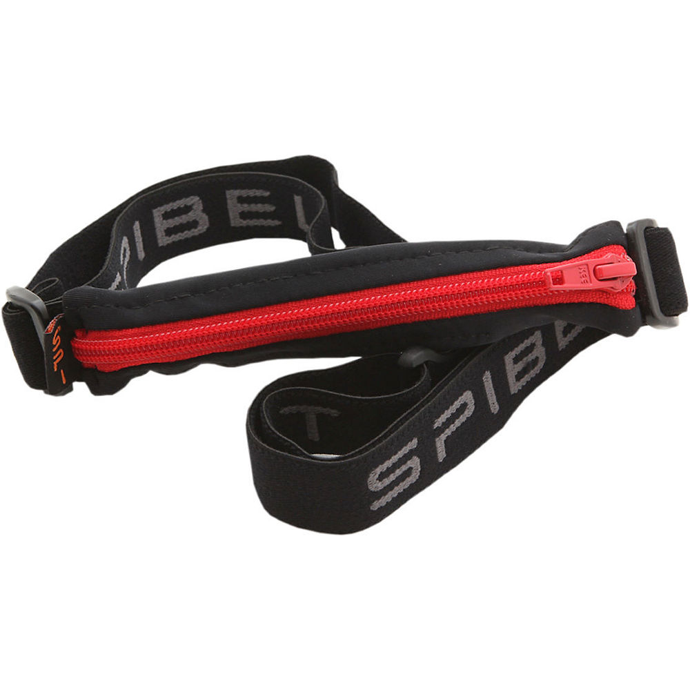 SPIBelt Running Belt with Large 8.9 Inch Pocket - Black-Red Zip - One Size}, Black-Red Zip