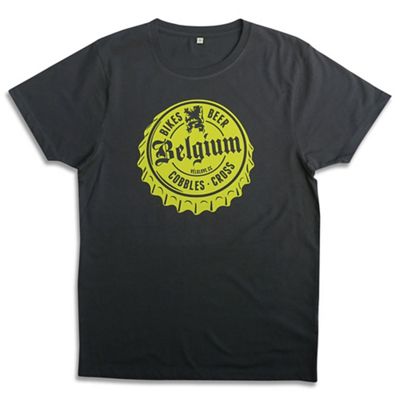 Velolove Belgium Beer Top Organic T-Shirt  - Charcoal-Yellow, Charcoal-Yellow