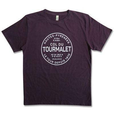 Velolove Col du Tourmalet Organic T-Shirt  - Aubergine-White, Aubergine-White