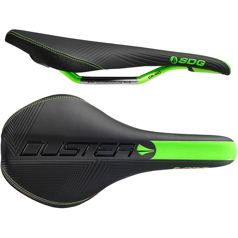 SDG Duster Mtn P Cro-Mo Rail Saddle - Noir/Neon Green - 140mm Wide, Noir/Neon Green