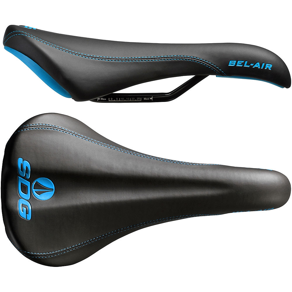 SDG Bel-Air Steel Rail Mountain Bike Saddle - Black - Blue - 140mm Wide, Black - Blue