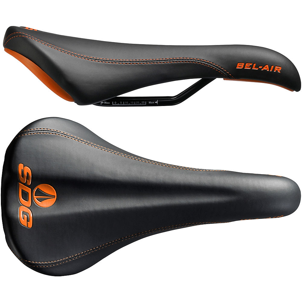 SDG Bel-Air Steel Rail Mountain Bike Saddle - Black - Orange - 140mm Wide, Black - Orange