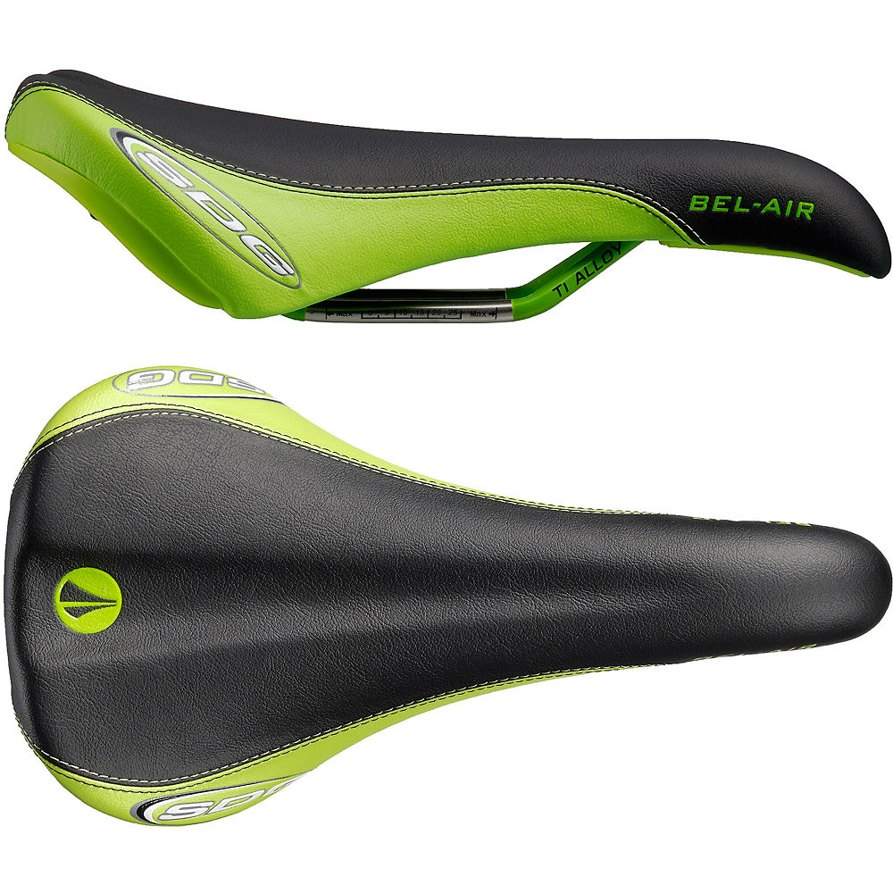 SDG Bel Air Ti-Alloy Rail Saddle - Noir - Vert - 140mm Wide, Noir - Vert