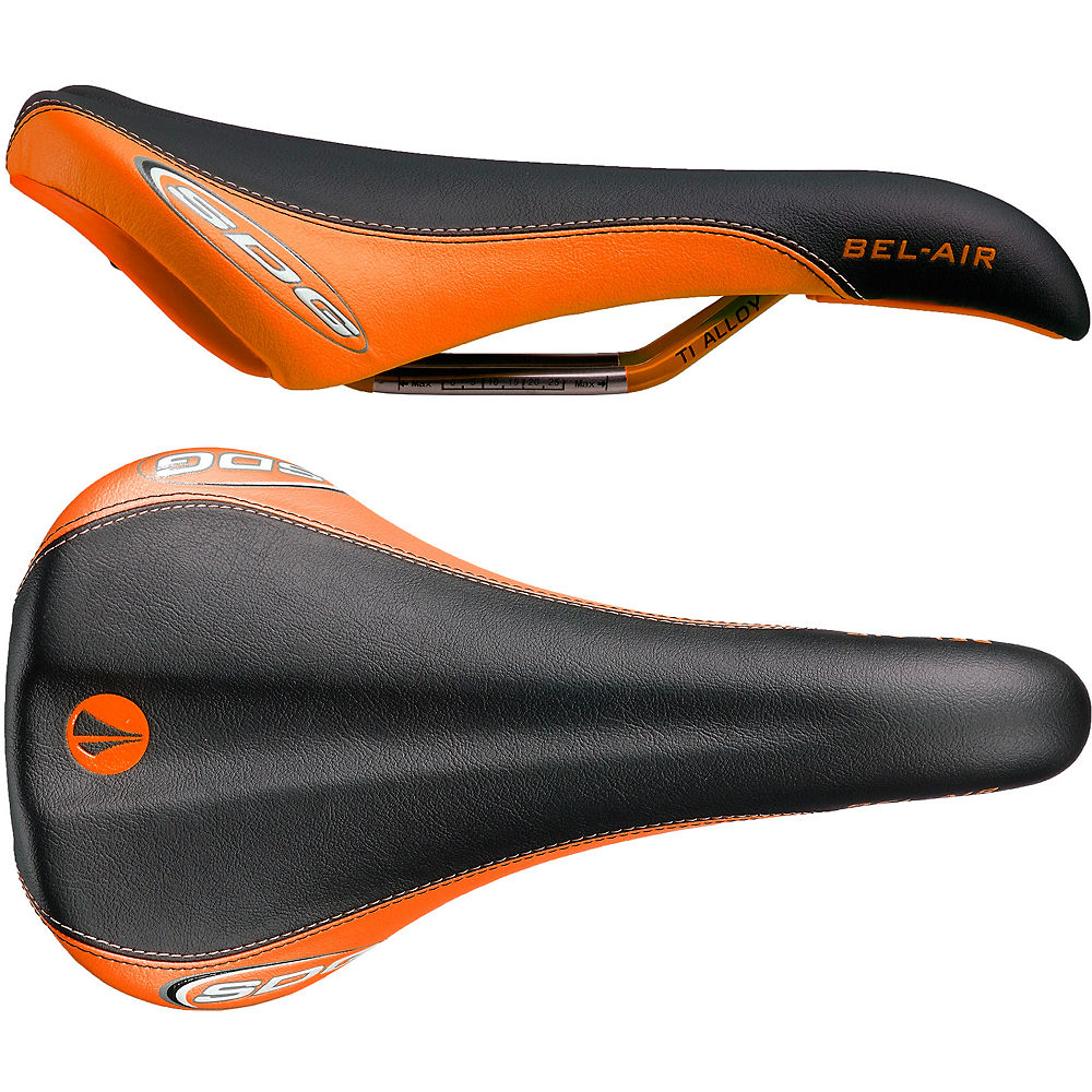SDG Bel Air Ti-Alloy Rail Saddle - Noir - Orange - 140mm Wide, Noir - Orange