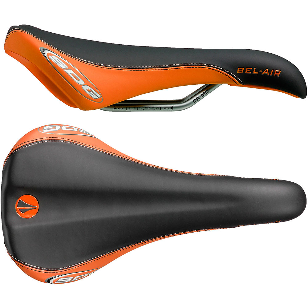 SDG Bel Air Cro-Mo Rail Saddle - Black - Orange - 140mm Wide, Black - Orange