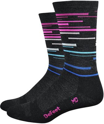 Defeet Wooleator 6" DNA Socks - Charcoal-Blue-Pink - S}, Charcoal-Blue-Pink
