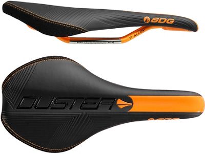 SDG Duster Mtn P Ti-Alloy Rail MTB Saddle - Black-Orange - 140mm Wide, Black-Orange