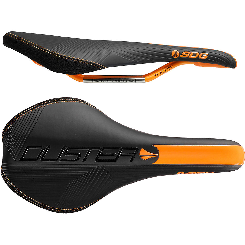 SDG Duster Mtn P Ti-Alloy Rail MTB Saddle - Black-Orange - 140mm Wide, Black-Orange