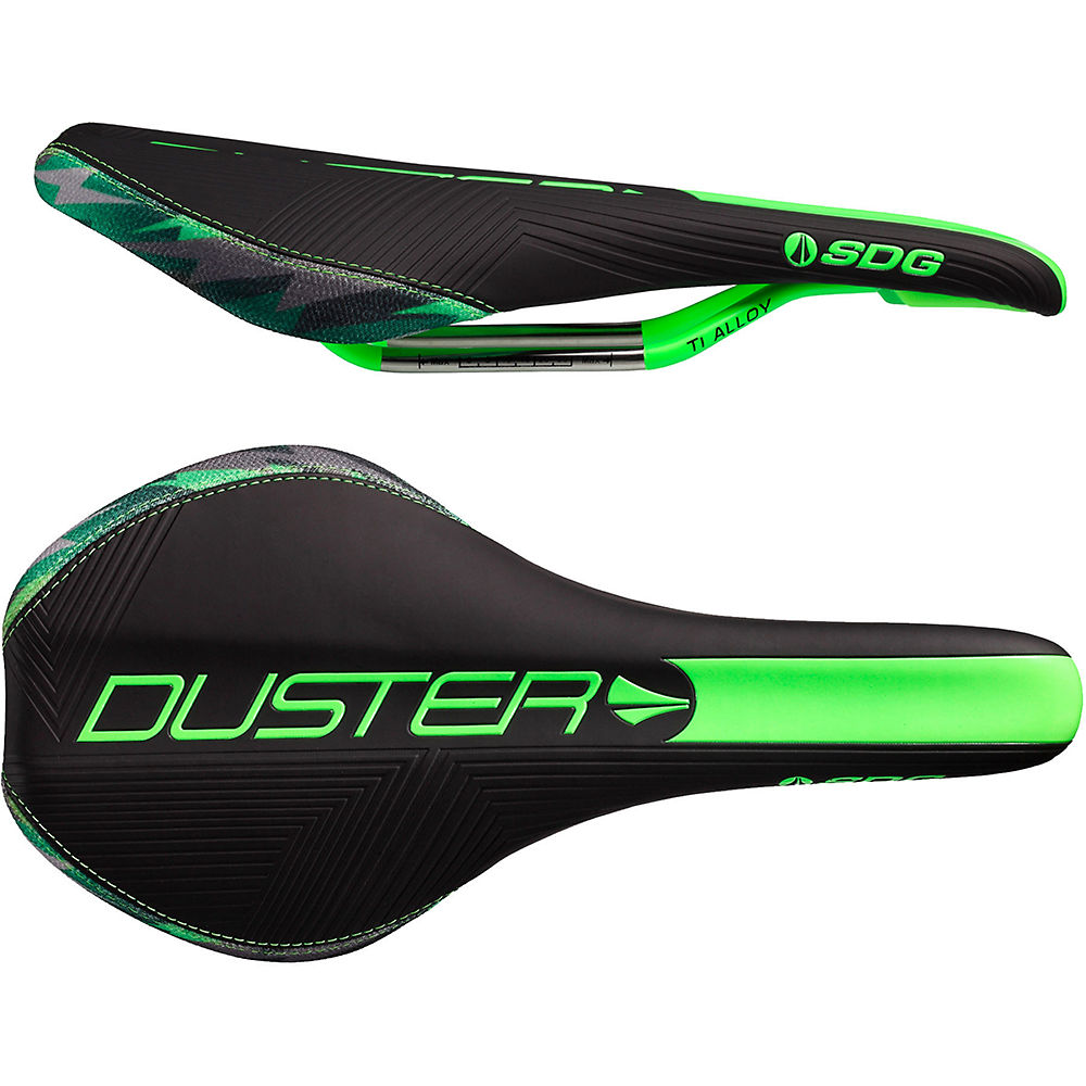 SDG Duster P Mtn Ti-Alloy Saddle - Noir/Neon Green - 140mm Wide, Noir/Neon Green