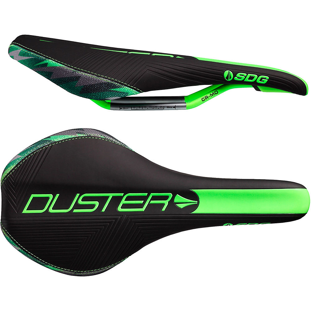 SDG Duster P Mtn Cro-Mo Saddle - Noir/Neon Green - 140mm Wide, Noir/Neon Green