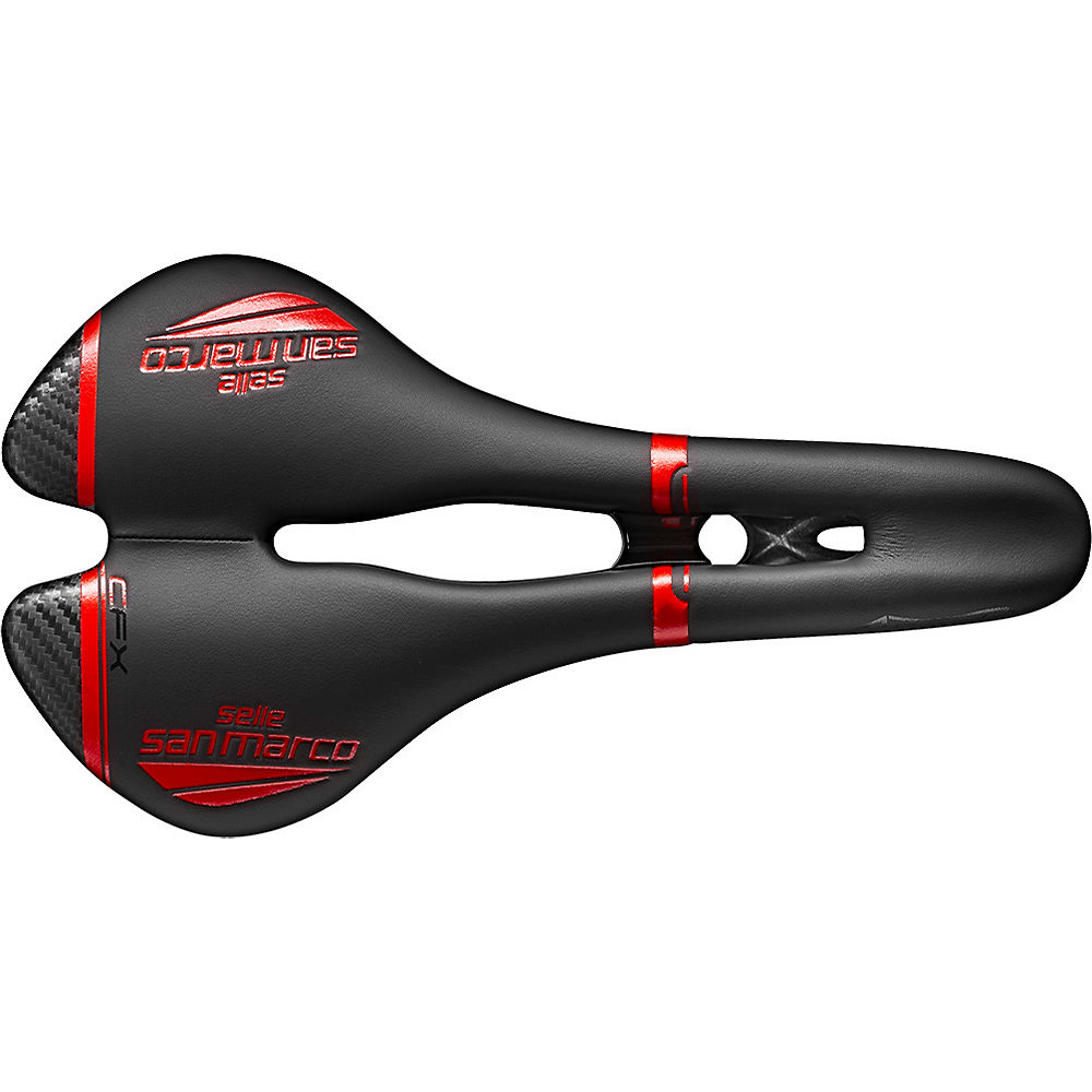 Selle San Marco Aspide Open-Fit Carbon FX Saddle - Noir/Rouge - Wide - 142mm Wide, Noir/Rouge