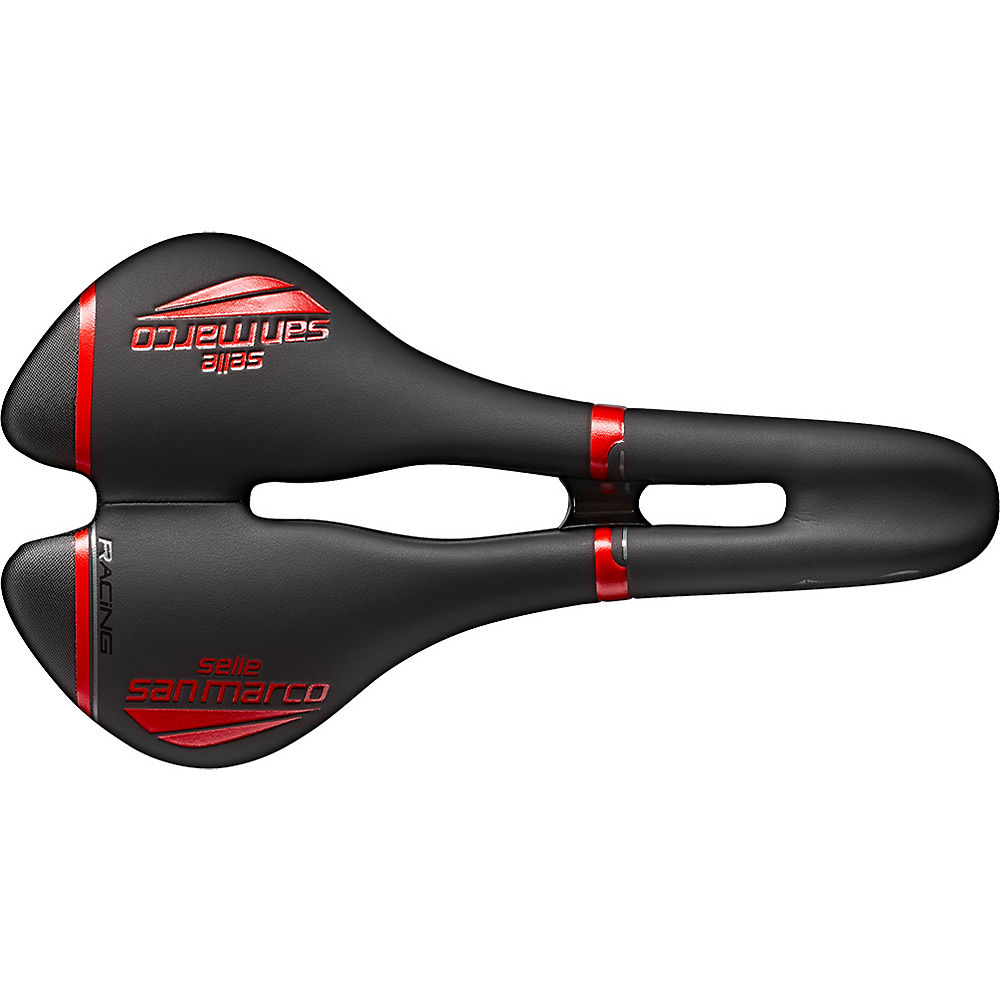 Selle San Marco Aspide Open-Fit Racing Saddle – BLACK-RED – Small, BLACK-RED