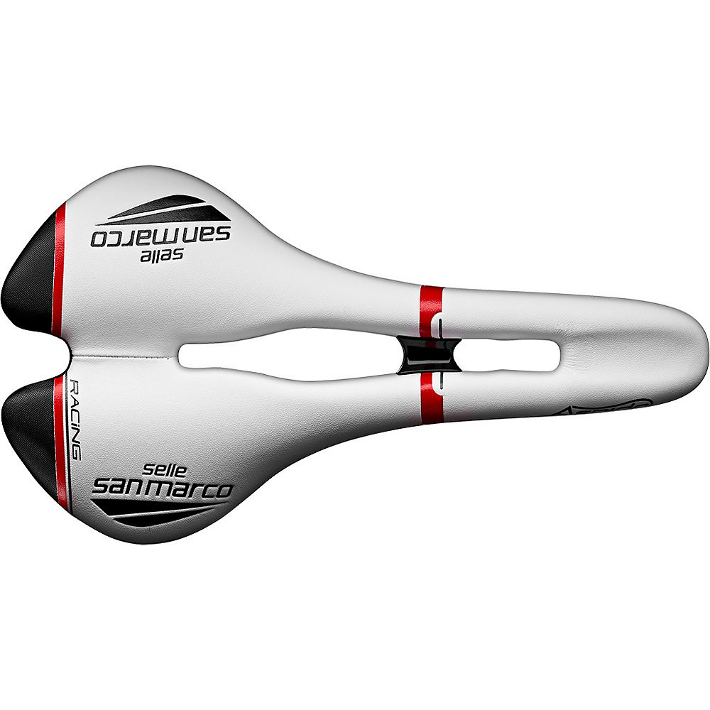 Selle Selle San Marco Aspide Open-Fit Racing - Blanc/Noir/Rouge - Narrow - 132mm Wide, Blanc/Noir/Rouge