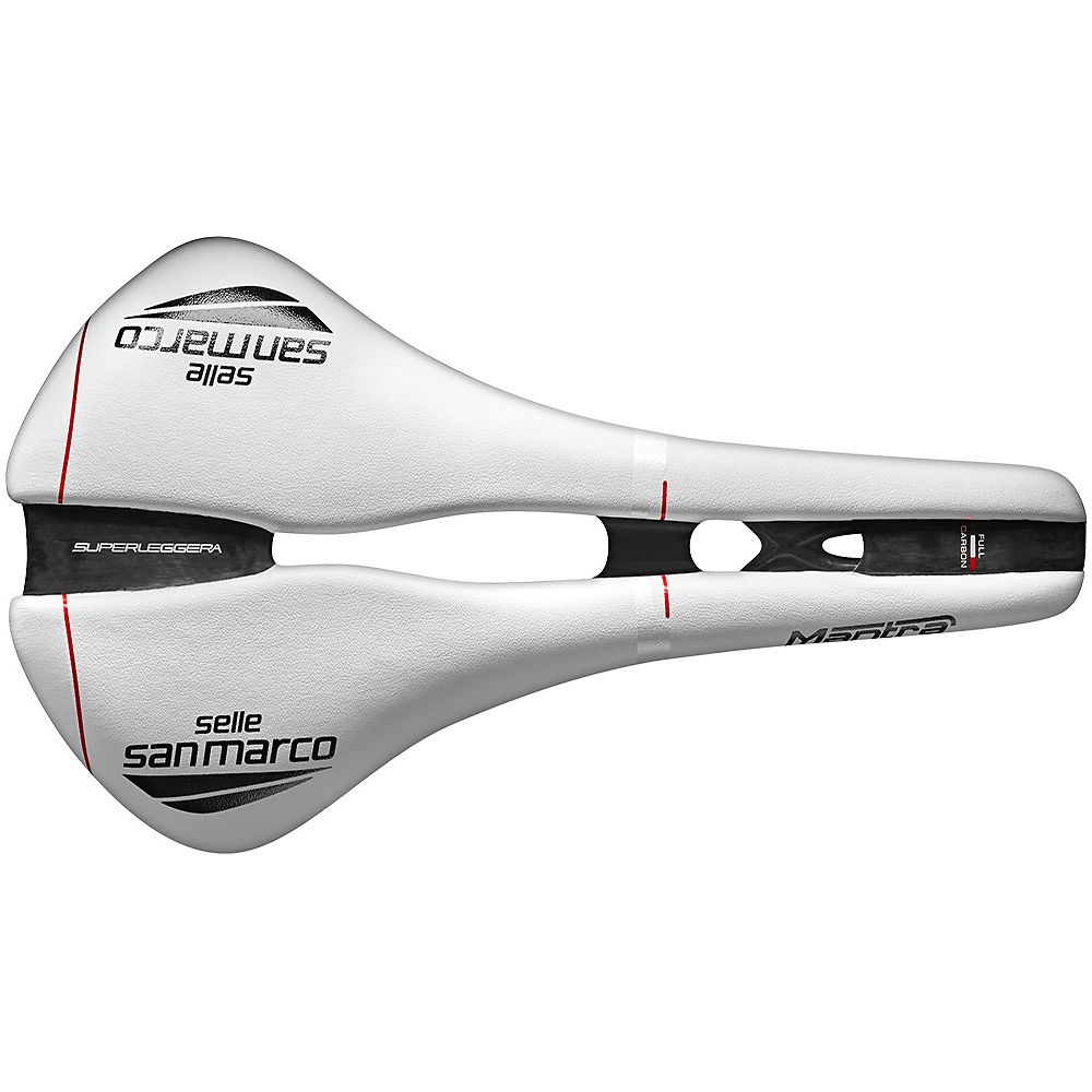 Selle San Marco Mantra Superleggera Saddle - Blanc/Noir/Rouge - Narrow - 136mm Wide, Blanc/Noir/Rouge