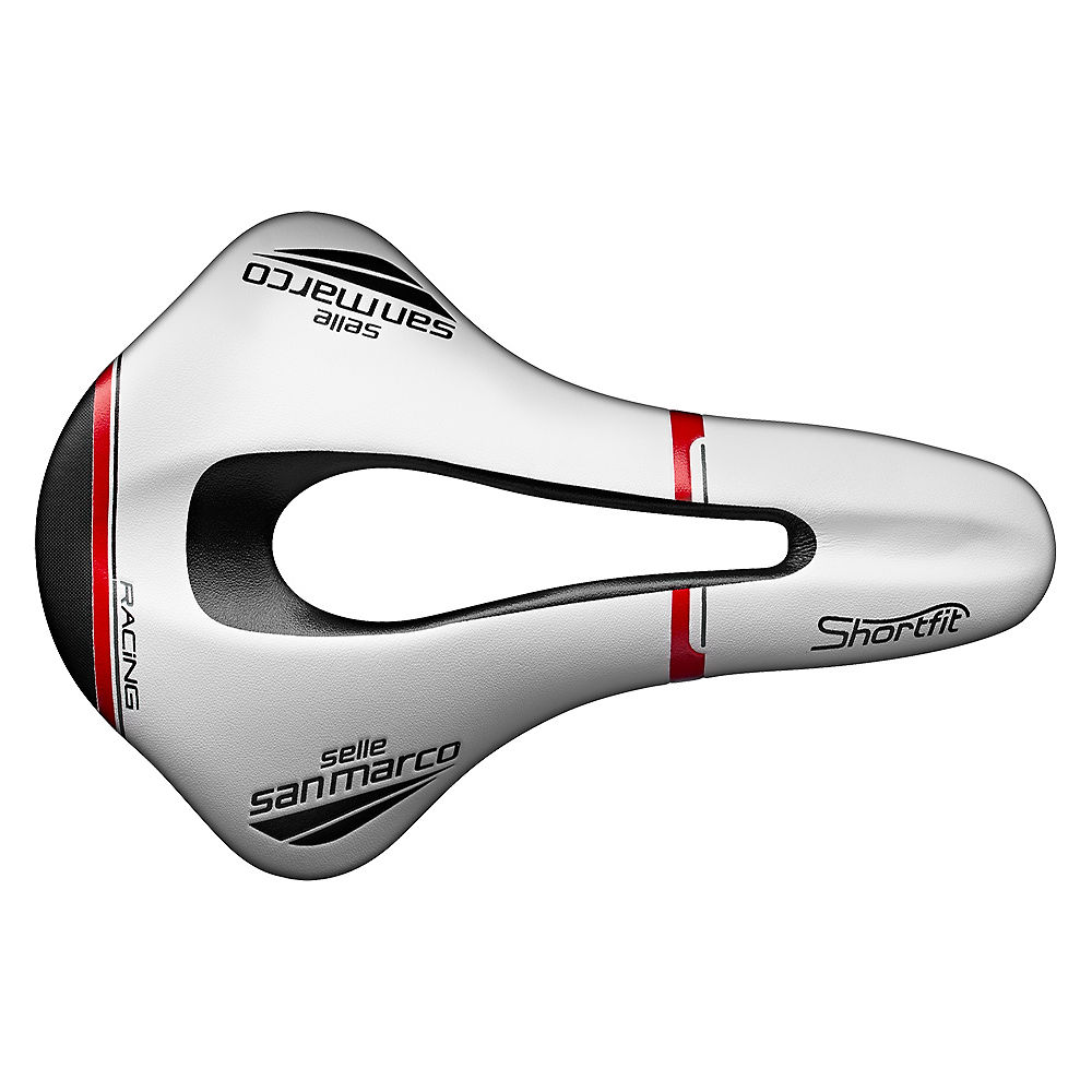 Selle San Marco Shortfit Racing Saddle - Blanc/Noir/Rouge - Wide - 144mm Wide, Blanc/Noir/Rouge