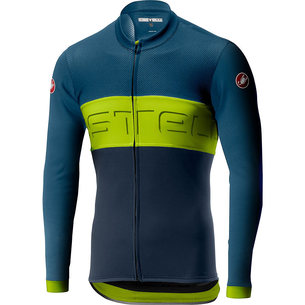Maillot Castelli Prologo VI FZ (manches longues) - Light Steel Blue-Chartreuse-Dark Steel Blue - XXL