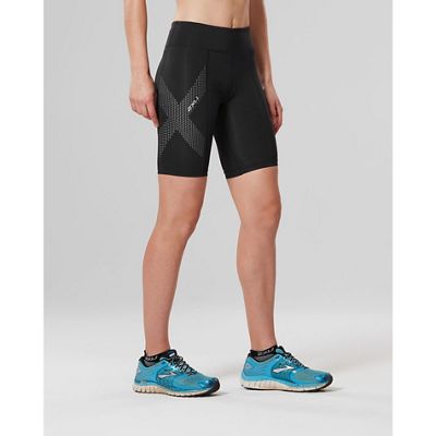 2XU Women's Mid-Rise Compression Short  - Black-Dotted Reflective Logo - XS, Black-Dotted Reflective Logo