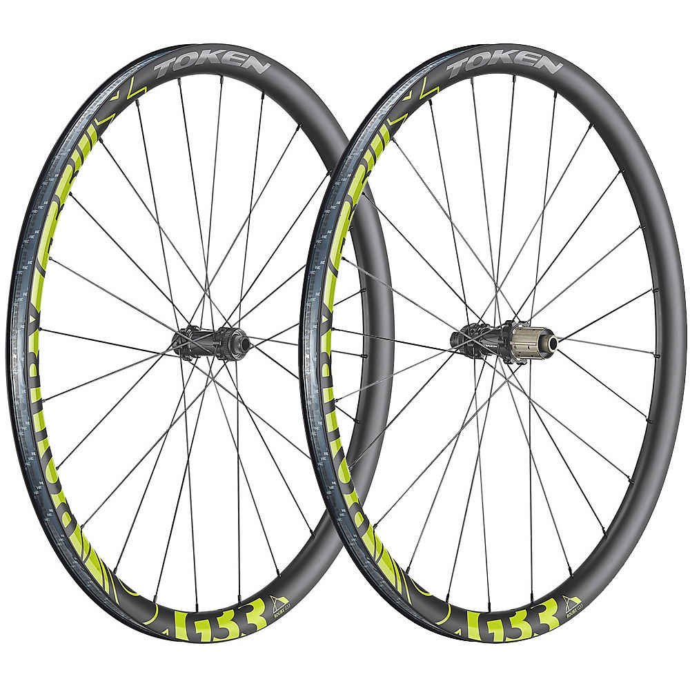 Token Roubx Disc Gravel Carbon Wheelset - Neon - Shimano, Neon