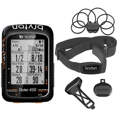 Compteur cycliste bryton Rider 450 (avec capteurs de cadence, de vitesse et cardiofréquencemètre) 2019 - Noir/Rouge, Noir/Rouge