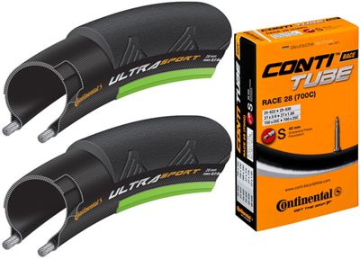 Pneus Continental Ultra Sport II (vert, 25c, paire, avec chambre à air) - Noir - Vert - 20c-23c 42mm