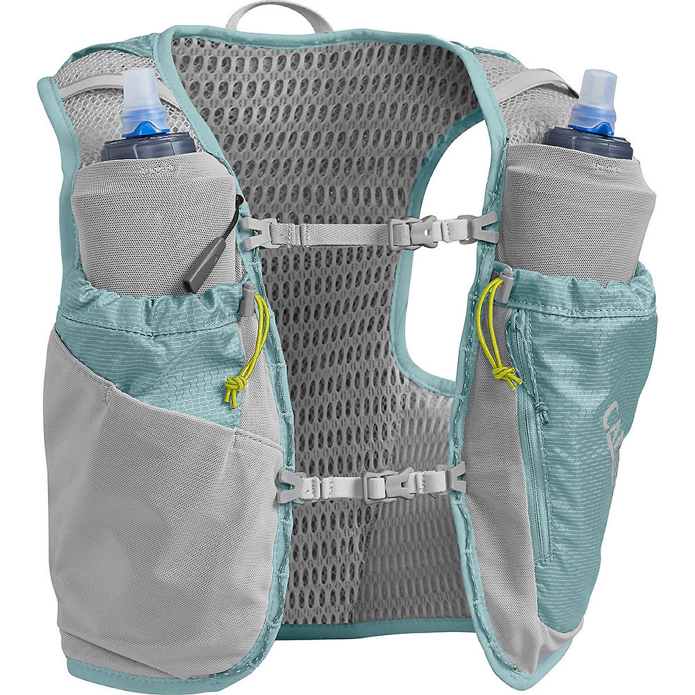 Camelbak Women's Ultra Pro Vest 2x 1L Stow Flask SS19 - Aqua Sea-Silver - Small}, Aqua Sea-Silver