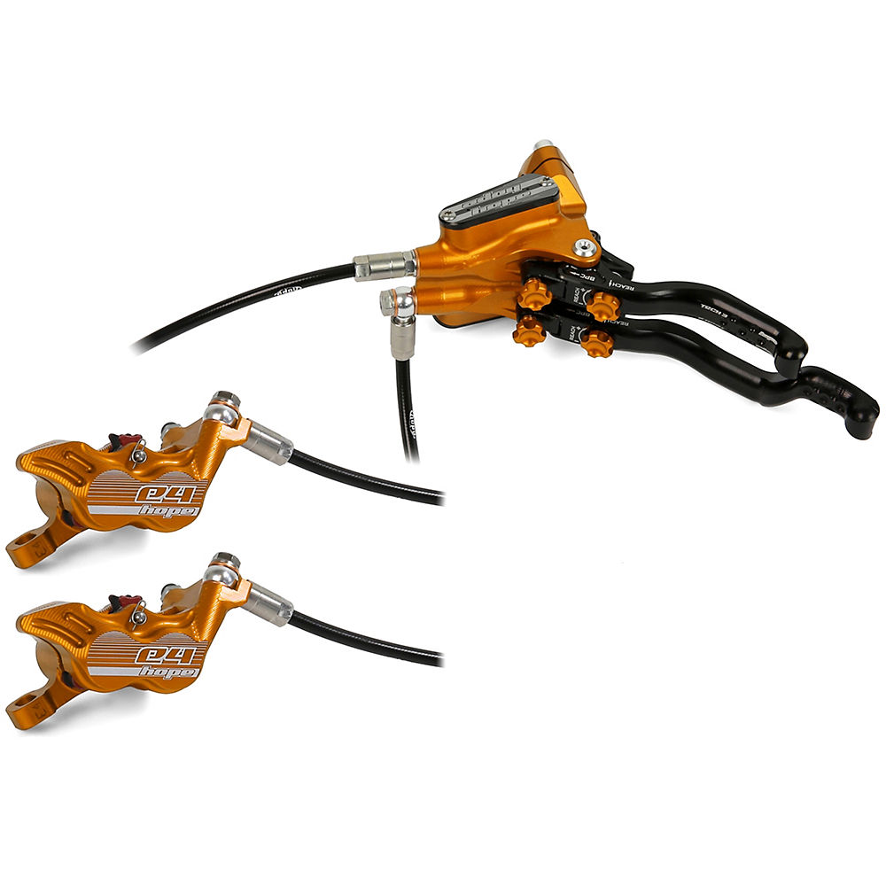 Hope Tech 3 E4 DUO Disc Brake-No Rotor - Orange - Right Hand, Orange