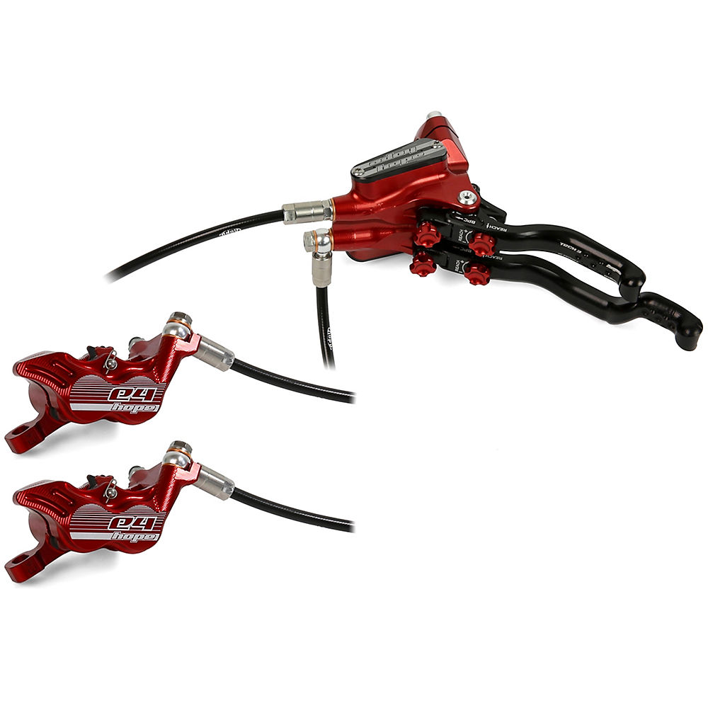 Hope Tech 3 E4 DUO Disc Brake-No Rotor - Rouge - Left Hand, Rouge