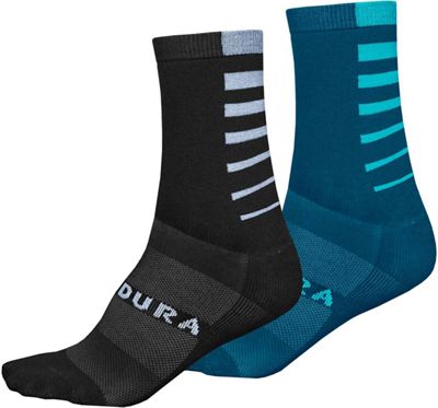 Endura COOLMAX Stripe II Socks (2-Pack) - S/M - Black-Kingfisher Stripe