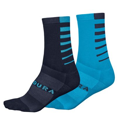 Endura COOLMAX Stripe II Socks (2-Pack) - Electric Blue - S/M}, Electric Blue