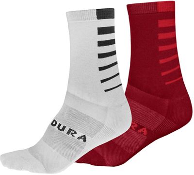 Endura COOLMAX Stripe II Socks (2-Pack) - White-Rust Red Stripe - L/XL/XXL