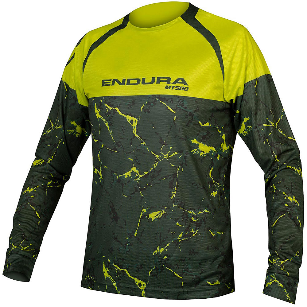 Endura MT500 Marble Long Sleeve Cycling Jersey - Lime Green - Limited - XL