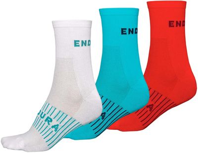 Endura Women's COOLMAX Race Socks (3-Pack) - White-Blue-Red - One Size}, White-Blue-Red