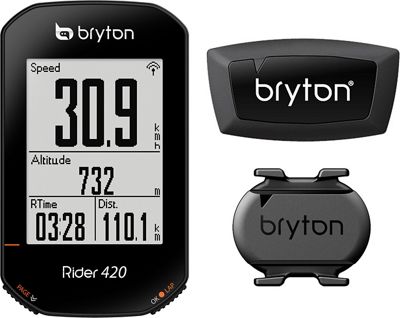 Bryton Rider 420T GPS Cycle Computer Bundle - Black - With Cadence & HR Sensors}, Black