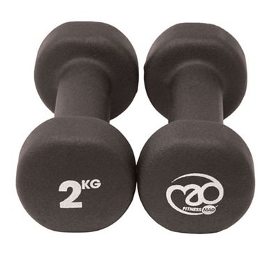 Fitness-Mad Black Neoprene Dumbells (Pair 2kg) - Blue, Blue