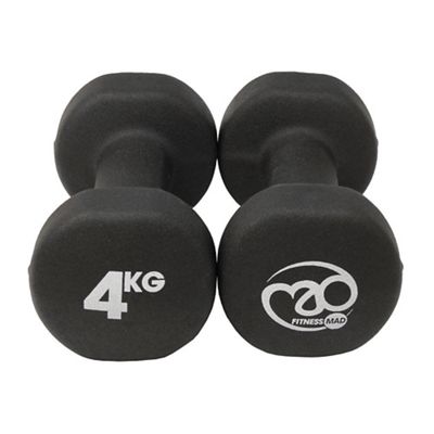 Fitness-Mad Black Neoprene Dumbbells (Pair 4kg) - Noir, Noir