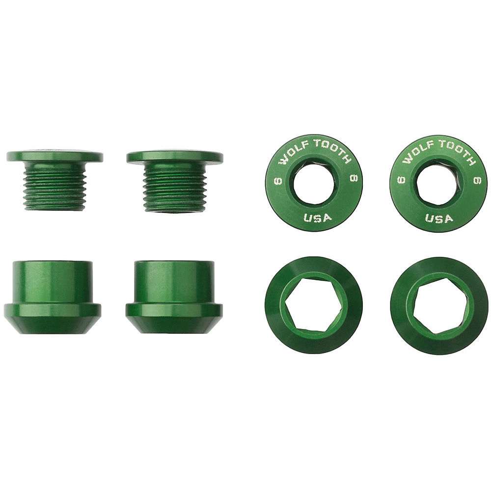Wolf Tooth 1X Chainring Bolts and Nuts (Pack of 4) - Green, Green