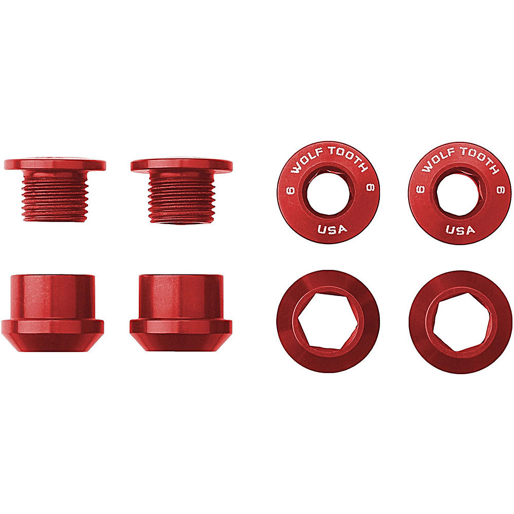 Wolf Tooth 1X Chainring Bolts and Nuts (Pack of 4) - Red, Red