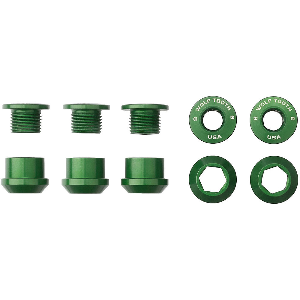 Wolf Tooth 1X Chainring Bolts and Nuts (Pack of 5) - Green, Green